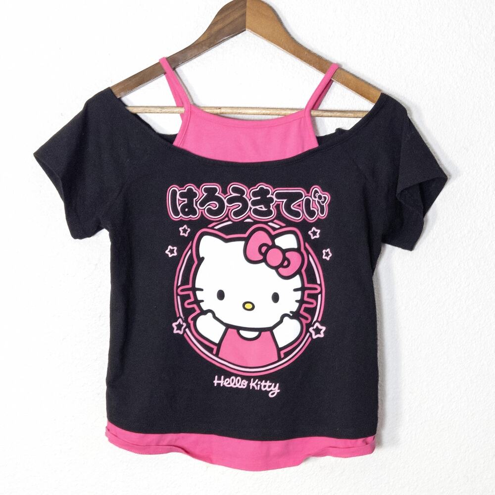 Sanrio T-Shirt Size L Black Contrast Hello Kitty Kawaii Kidcore Graphic